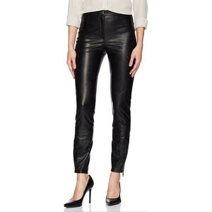 $375 Just Cavalli Black Faux Leather Pants with Zipper Detail 42 US 6 NEW C752